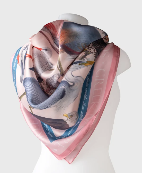 greek birds silk cotton scarf