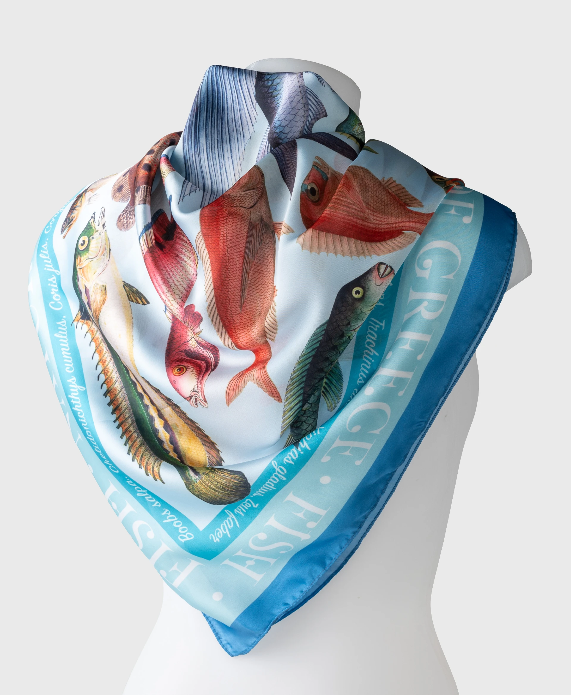 greek fish silk cotton scarf