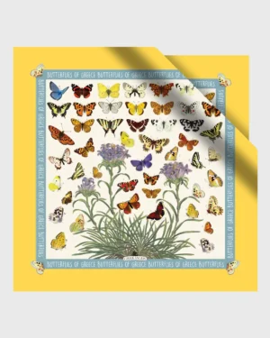 Butterflies of Greece Yellow Silk Scarf double face print