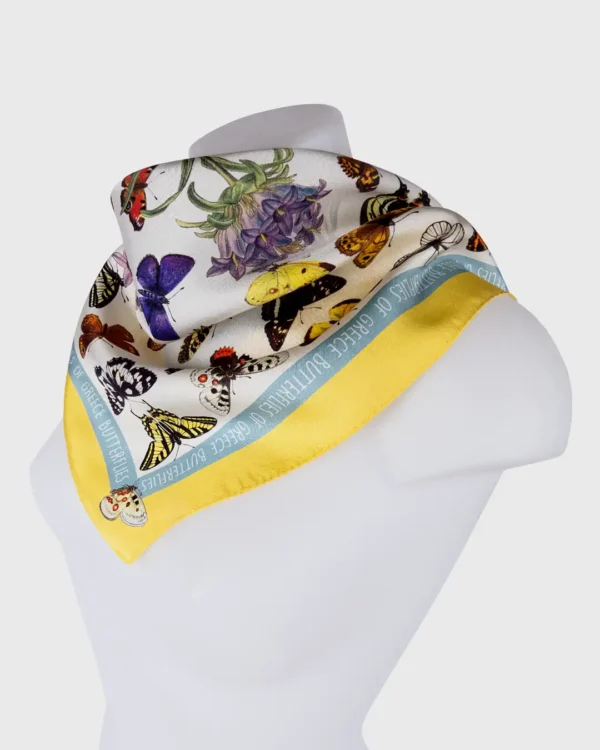 Butterflies of Greece Yellow Silk Scarf double face print - Image 2