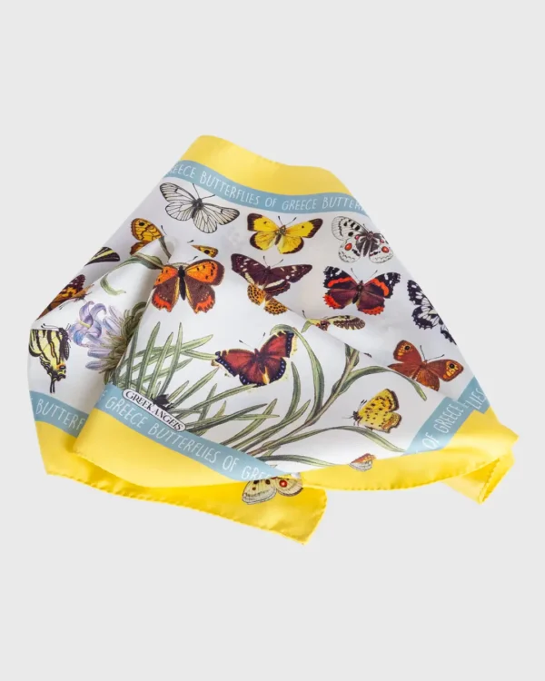 Butterflies of Greece Yellow Silk Scarf double face print - Image 4