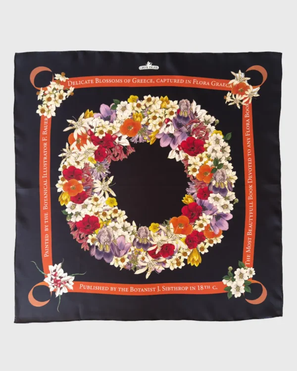 Flower Crown Black Silk Scarf double face print - Image 5