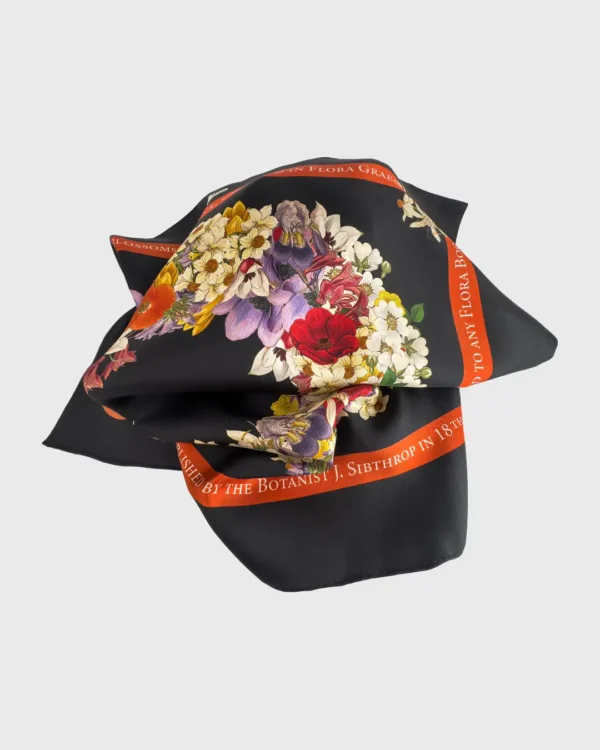 Flower Crown Black Silk Scarf double face print - Image 2