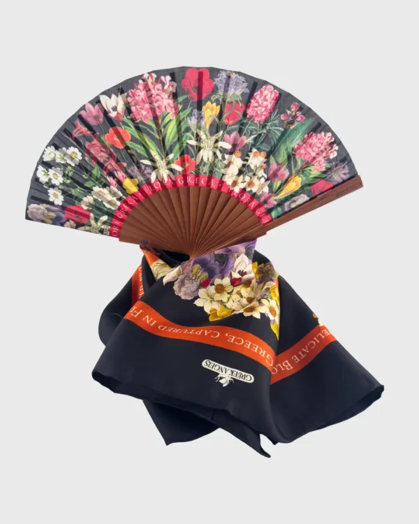 Flower Crown Black Silk Scarf double face print - Image 4