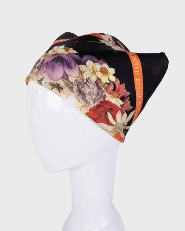 Flower Crown Black Silk Scarf double face print - Image 3