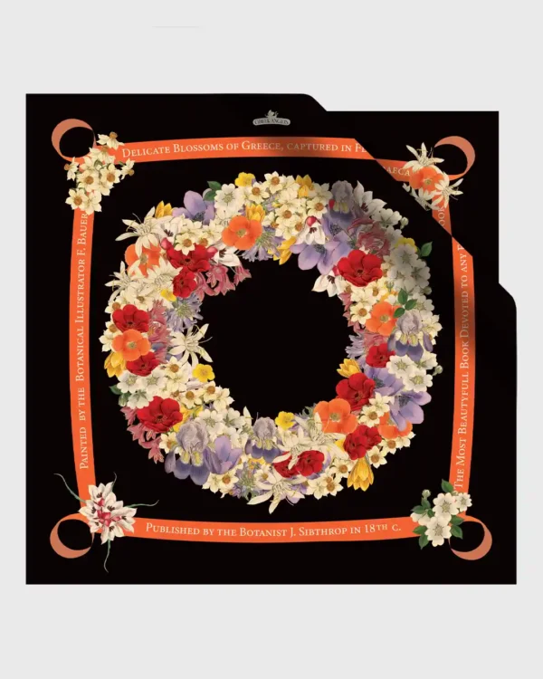 Flower Crown Black Silk Scarf double face print