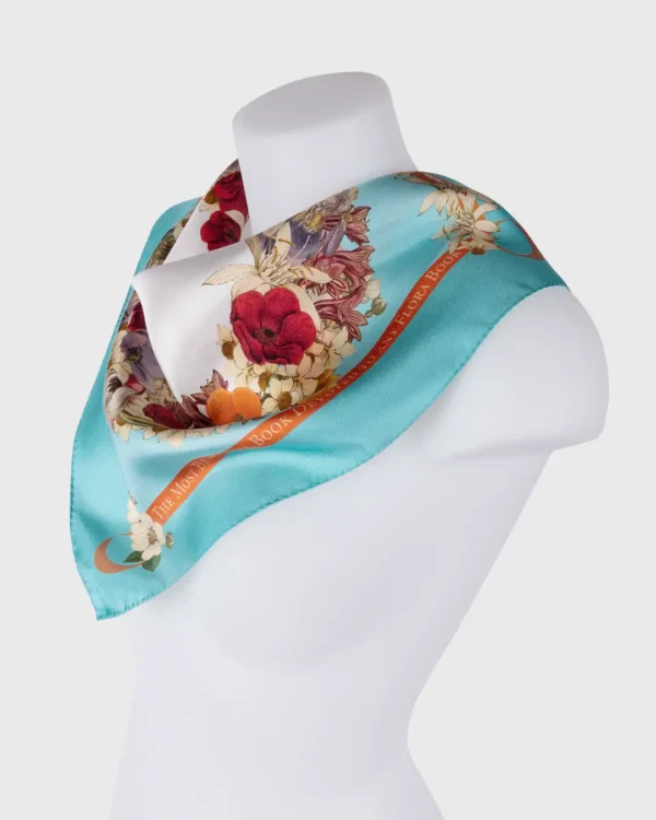 Flower Crown Τurquoise Silk Scarf double face print - Image 2
