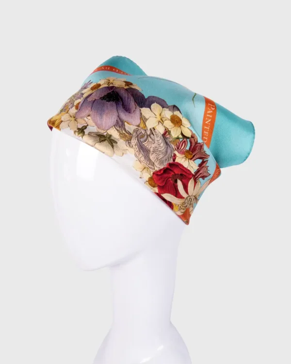Flower Crown Τurquoise Silk Scarf double face print - Image 3