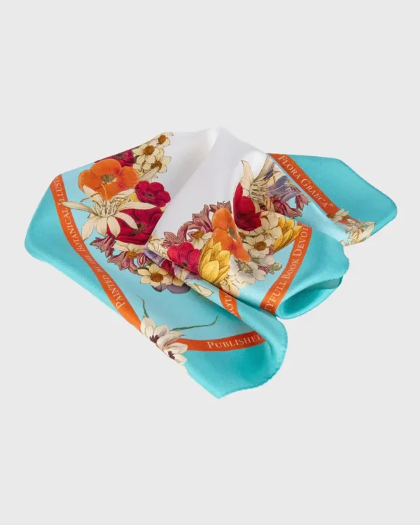 Flower Crown Τurquoise Silk Scarf double face print - Image 4