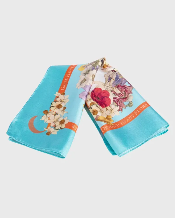 Flower Crown Τurquoise Silk Scarf double face print - Image 5