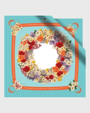 Flower Crown Τurquoise Silk Scarf double face print