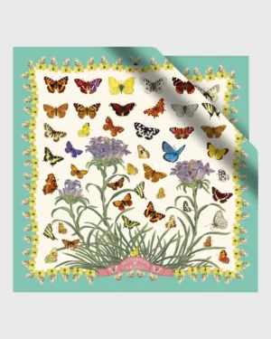 Butterflies of Greece Green Silk Scarf