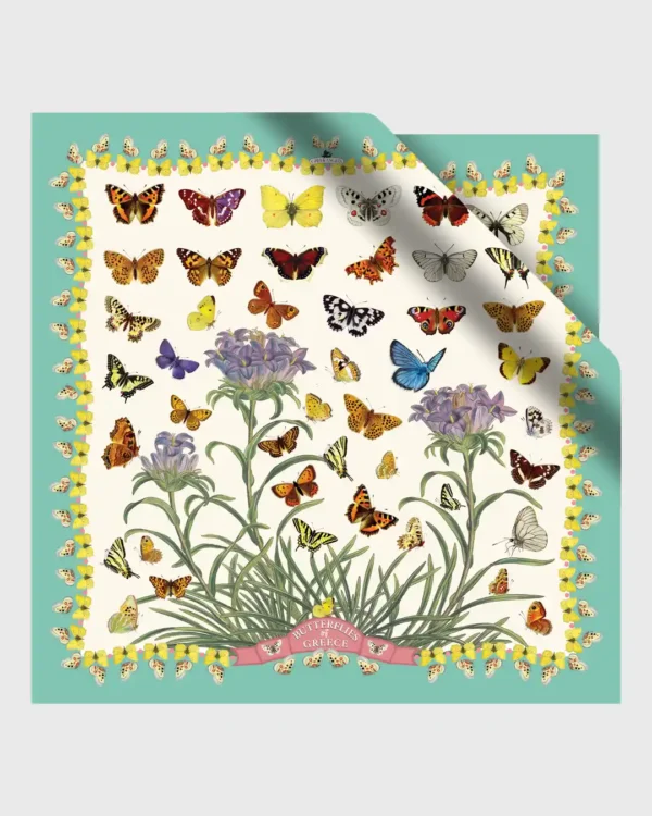 Butterflies of Greece Green Silk Scarf