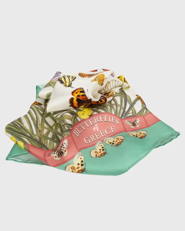 Butterflies of Greece Green Silk Scarf - Image 3