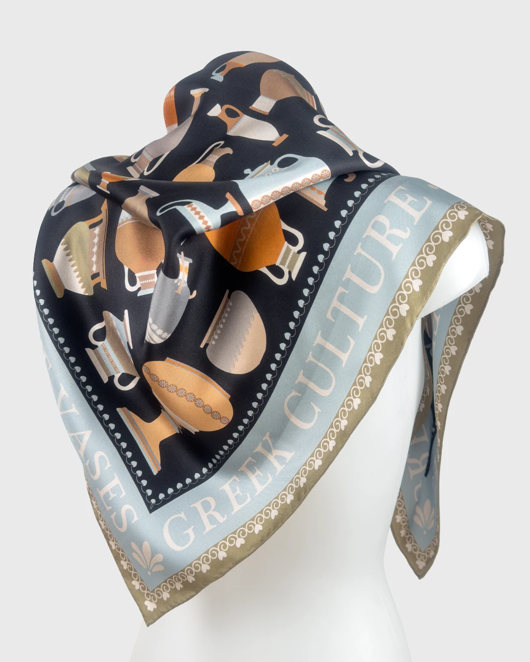 Greek Ancient Vases Silk Scarf double face print - Image 2
