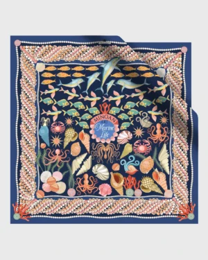 Minoan Marine Dark Silk Scarf double face print
