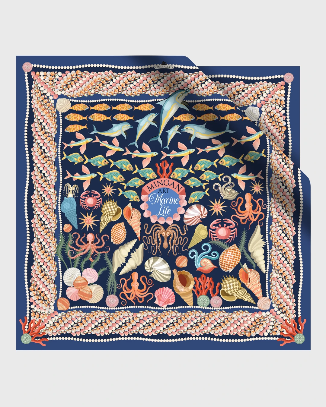Minoan Marine Dark Silk Scarf double face print