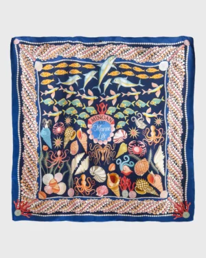 Minoan Marine Dark Silk Scarf double face print