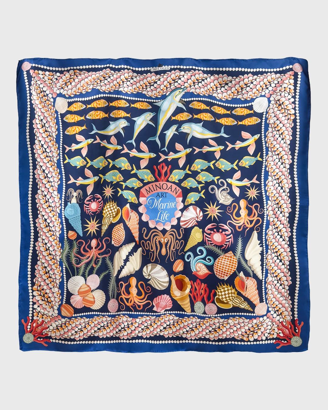 Minoan Marine Dark Silk Scarf double face print